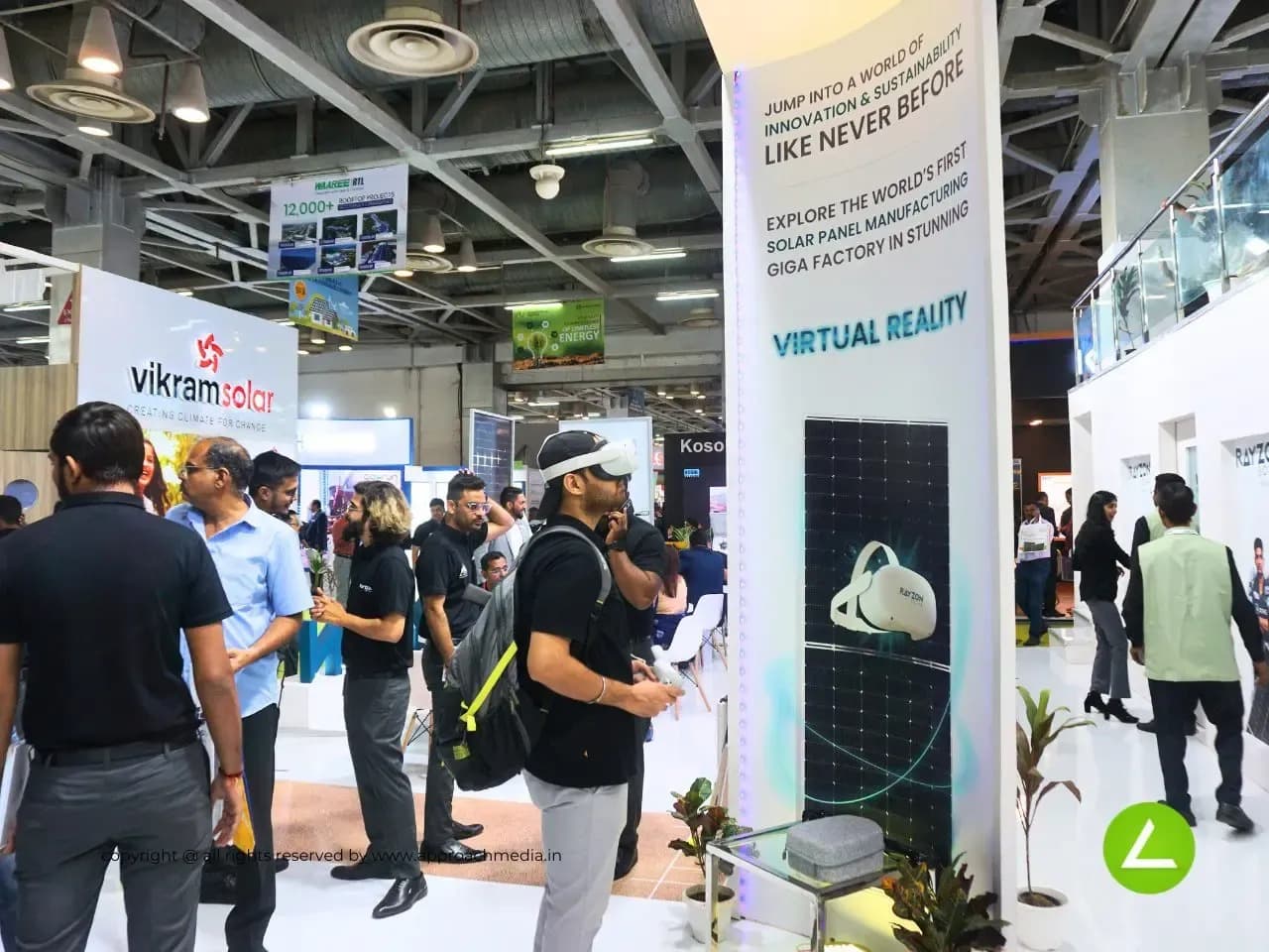 Massive LED video wall spanning the full width of an exhibition stall
